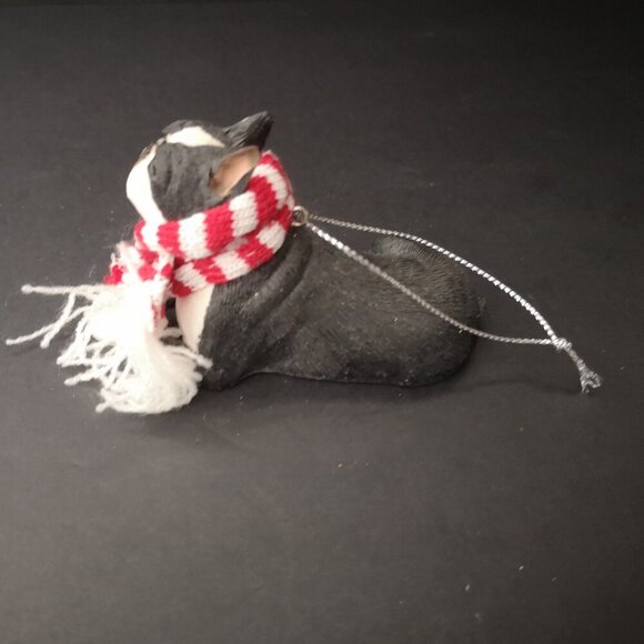 NIB Sandicast Boston Terrier Christmas Ornament with Red & White Scarf - Picture 4 of 6